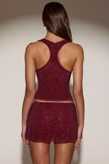 Embellished Racerback Top in Burgundy
