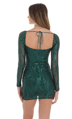 Sequin Long Sleeve Dress in Green