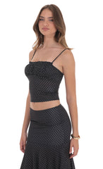 Polka Dot Ruched Bust Top in Black