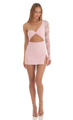 Lace One Shoulder Dress in Pink