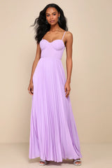 Admirable Elegance Light Pink Pleated Bustier Maxi Dress