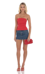 Ruched Tube Top in Red