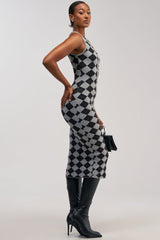 CLASSY BITCH KNIT ARGYLE SWEATER DRESS
