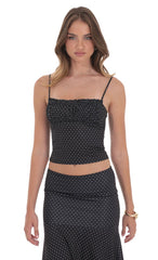 Polka Dot Ruched Bust Top in Black
