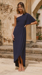 Emma One Sleeve Maxi Dress - Navy