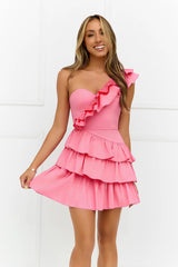 Precious Time One Shoulder Mini Dress Pink