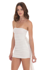 Bow Draped Sequin Dress in White