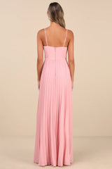 Admirable Elegance Light Pink Pleated Bustier Maxi Dress