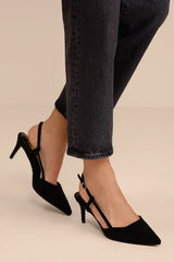 Cadey Black Suede Pointed-Toe Slingback Pumps