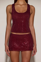 Embellished Racerback Top in Burgundy