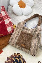 Christmas Red Plaid Faux Fur Panel Tote Shoulder Bag