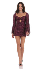 Sequin Cutout Ruched Dress in Ruby Pink