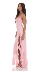 Sequin Ruffle Maxi Dress in Pink
