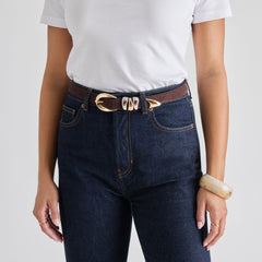 MIXED METAL BUCKLE BELT MAHOGANY