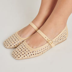 RODNI EYELET PERF BALLET FLATS LT NATURAL WOVEN RAFFIA