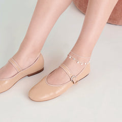 ROSLYN BALLET FLATS LIGHT TAN LEATHER