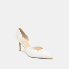 ELOY PEARL HEELS TRUE WHITE SATIN