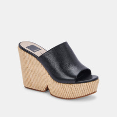 GILMA WEDGES BLACK LEATHER - re:vita