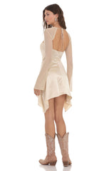 Mesh Satin Cutout Dress in Champagne