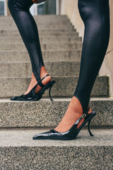 AZALEA WANG EMANUELA BLACK NOVELTY SLING BACK PUMP