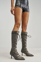 AZALEA WANG EMELINE GREY DENIM STILETTO BOOT