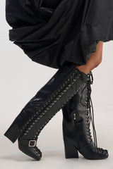 AZALEA WANG FLICKER BLACK BLOCK LACE UP BOOT