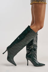 AZALEA WANG FLOREN DARK GREEN CROC STILETTO BOOT