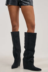 AZALEA WANG FRANCES BLACK FAUX SUEDE HIDDEN WEDGE BOOT