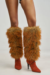 AZALEA WANG FREYDIS RUST FAUX SUEDE AND FUR STILETTO BOOT