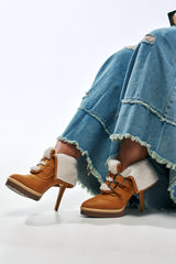 AKIRA GOLD GUST TAN SHERPA LINED STILETTO BOOTIE