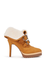 AKIRA GOLD GUST TAN SHERPA LINED STILETTO BOOTIE
