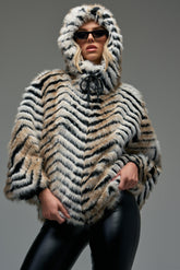 CHEVRON DREAMING FAUX FUR PONCHO