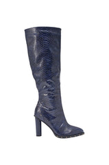 AZALEA WANG LIOREN NAVY SNAKE BLOCK KNEE HIGH BOOT