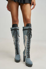 AZALEA WANG MAITLAND DENIM BLOCK BOOT