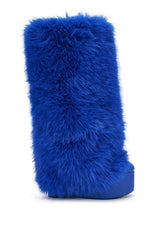 AKIRA GOLD SALVIENNE BLUE FUR FLATFORM BOOT