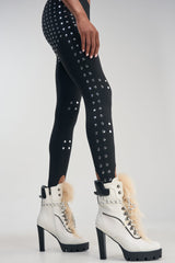 AKIRA GOLD SNUG WHITE FUR BLOCK HEEL COMBAT BOOTIE