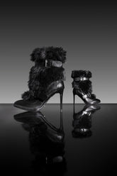 AKIRA GOLD SORAYA BLACK FUR STILETTO BOOT