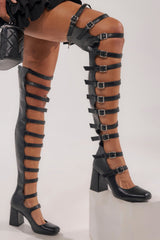 AKIRA GOLD YVETTE BLACK OVER THE KNEE MARY JANE BOOT
