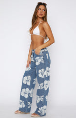 Jeanie Low Rise Wide Leg Jeans Flower Print