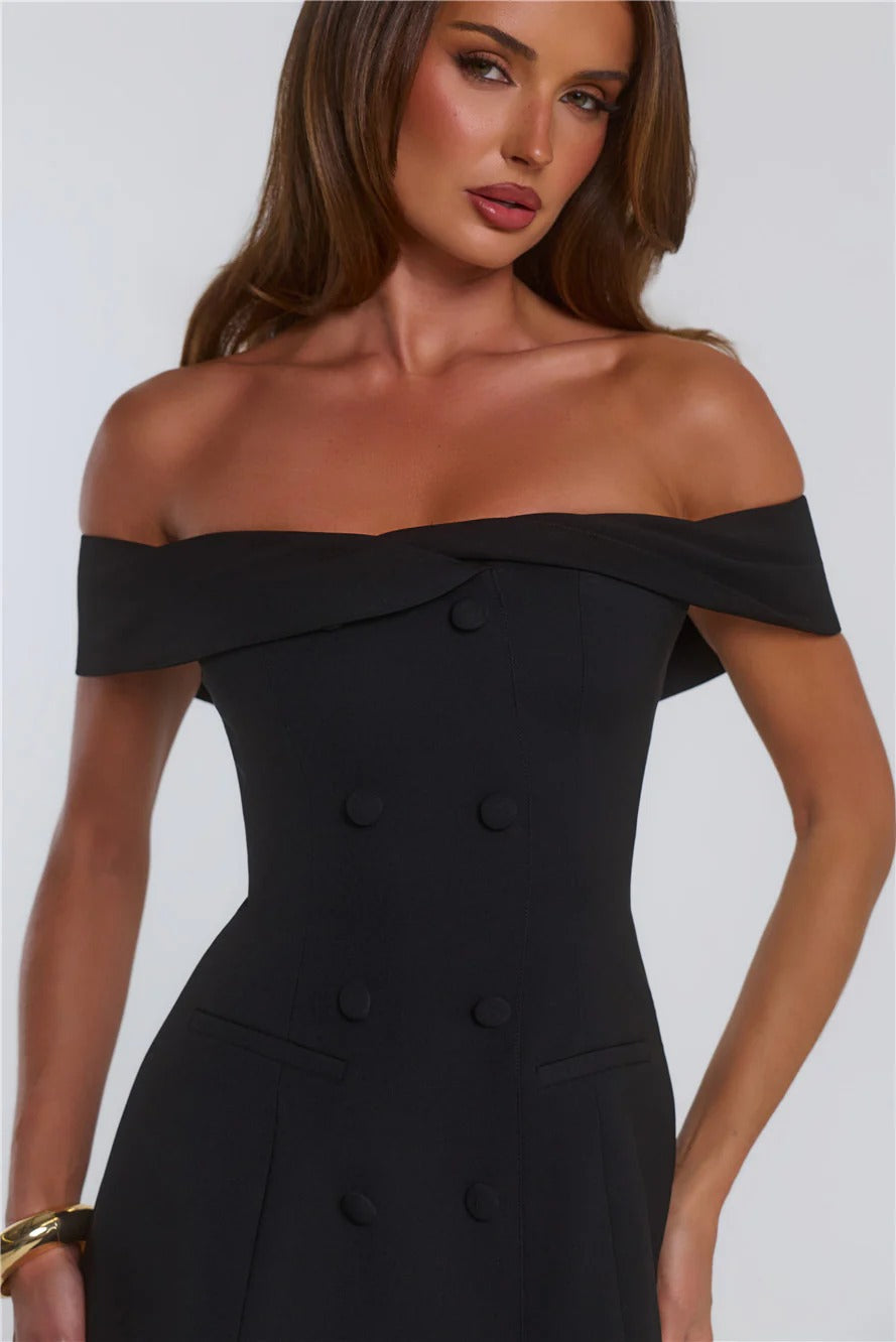 Parisian Views Off Shoulder Mini Dress Black