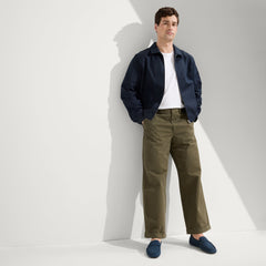 Alternate view of a model wearing The Driving Loafer in Navy.