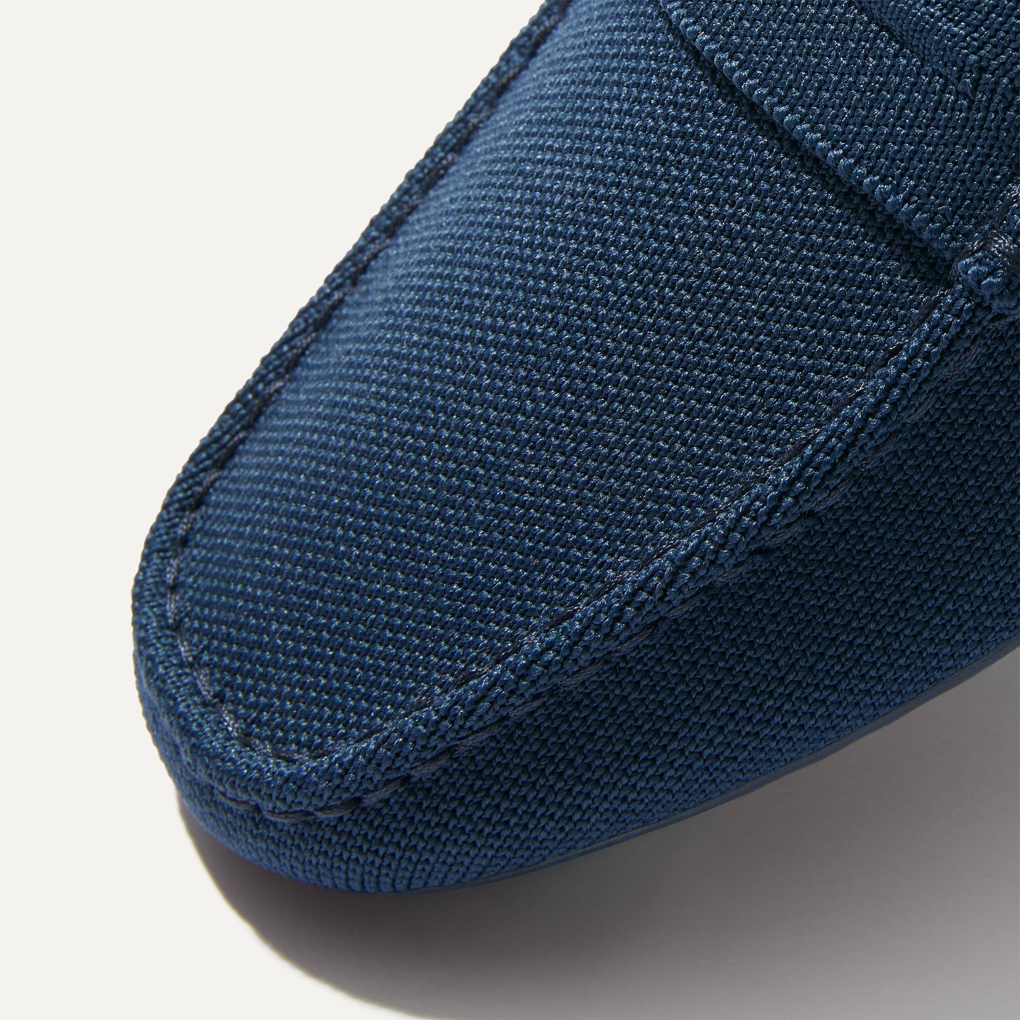 Close up of the toe and vamp of The Driving Loafer in Navy.