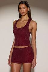 Embellished Racerback Top in Burgundy
