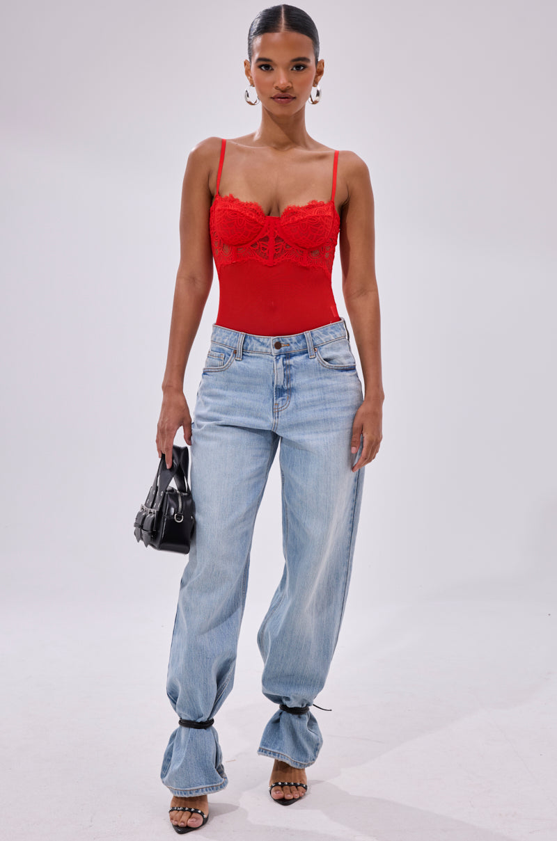 BURNING PASSION LACE BODYSUIT IN RED