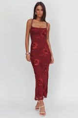 Kaela Tied Shoulder Maxi Dress Embellished Wine