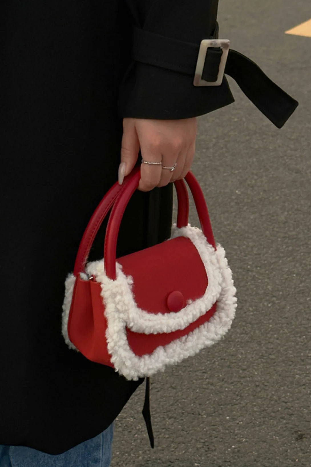 Fuzzy Red Square Mini Bag Handheld Shoulder Crossbody Bag