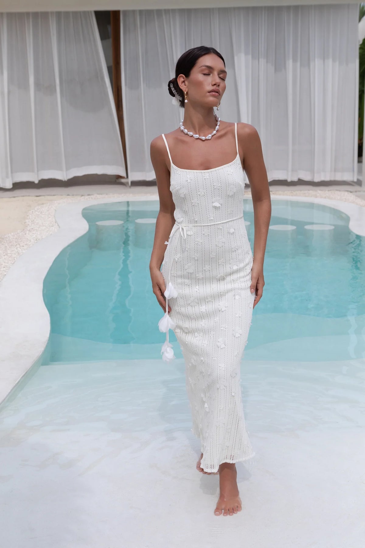 Whispering Petals Knit Midi Dress Cream