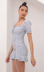 Puff Sleeve Eyelet Dress in Baby Blue