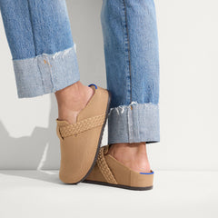 hover | Model wearing The Braid Clog in Butternut.