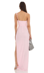 Corset Cross One Shoulder Dress in Pink